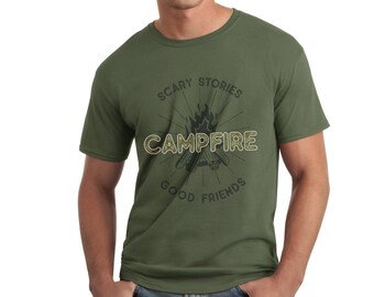 Camping Shirt, Hiking T-shirt Scouting Gift Wanderlust Mountain Travel Campfire Men's Unisex Tee