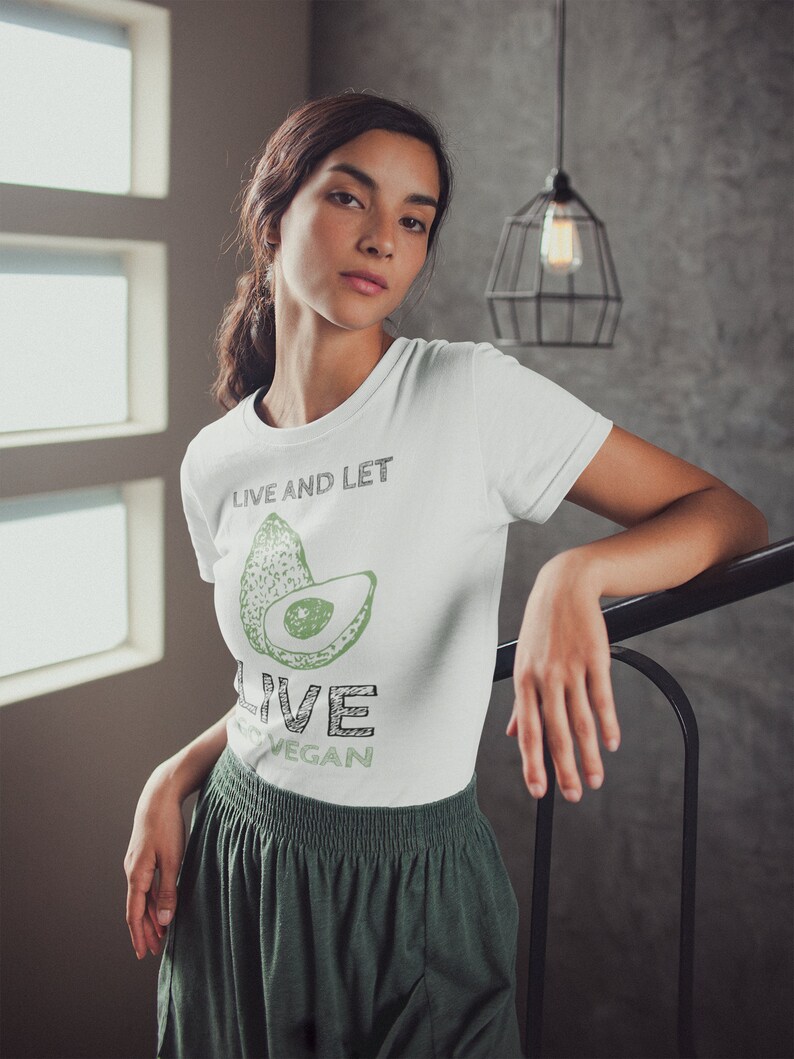 Avocado Vegan T Shirt Vegan Clothing Live And Let Live Go Vegan Shirt Women's Vegan Tee image 1