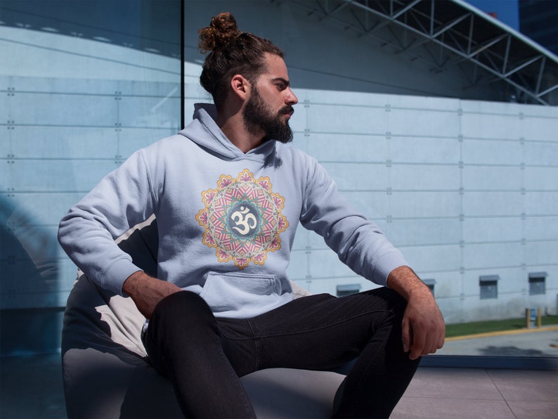 Sri Ohm Mandala Hoodie Om Yoga Meditation Spiritual Shirt Sacred Geometry Boho Unisex Hooded Flleece Sweatshirt image 1