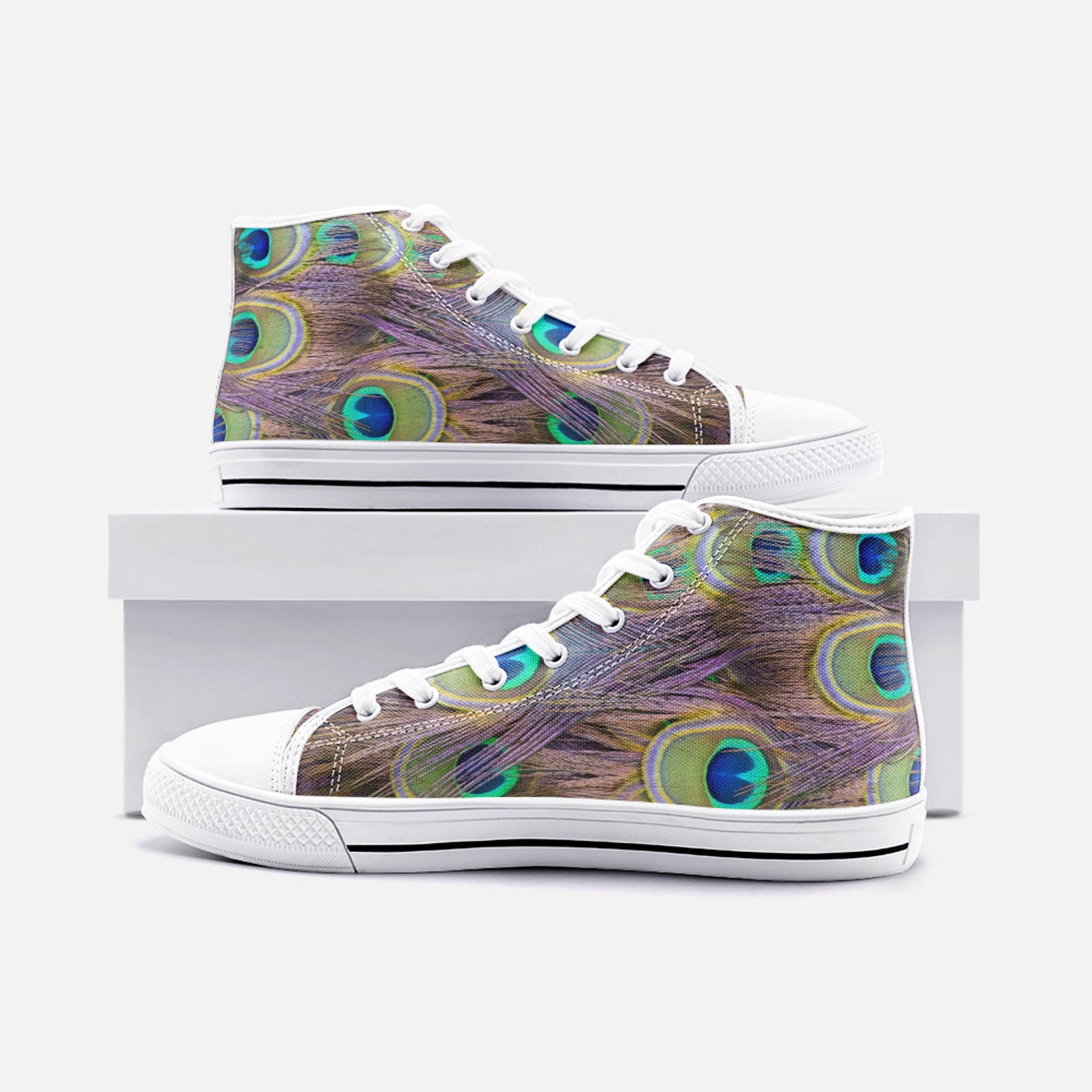 Feather Peacock Pattern Print Men Women's High Top Shoes