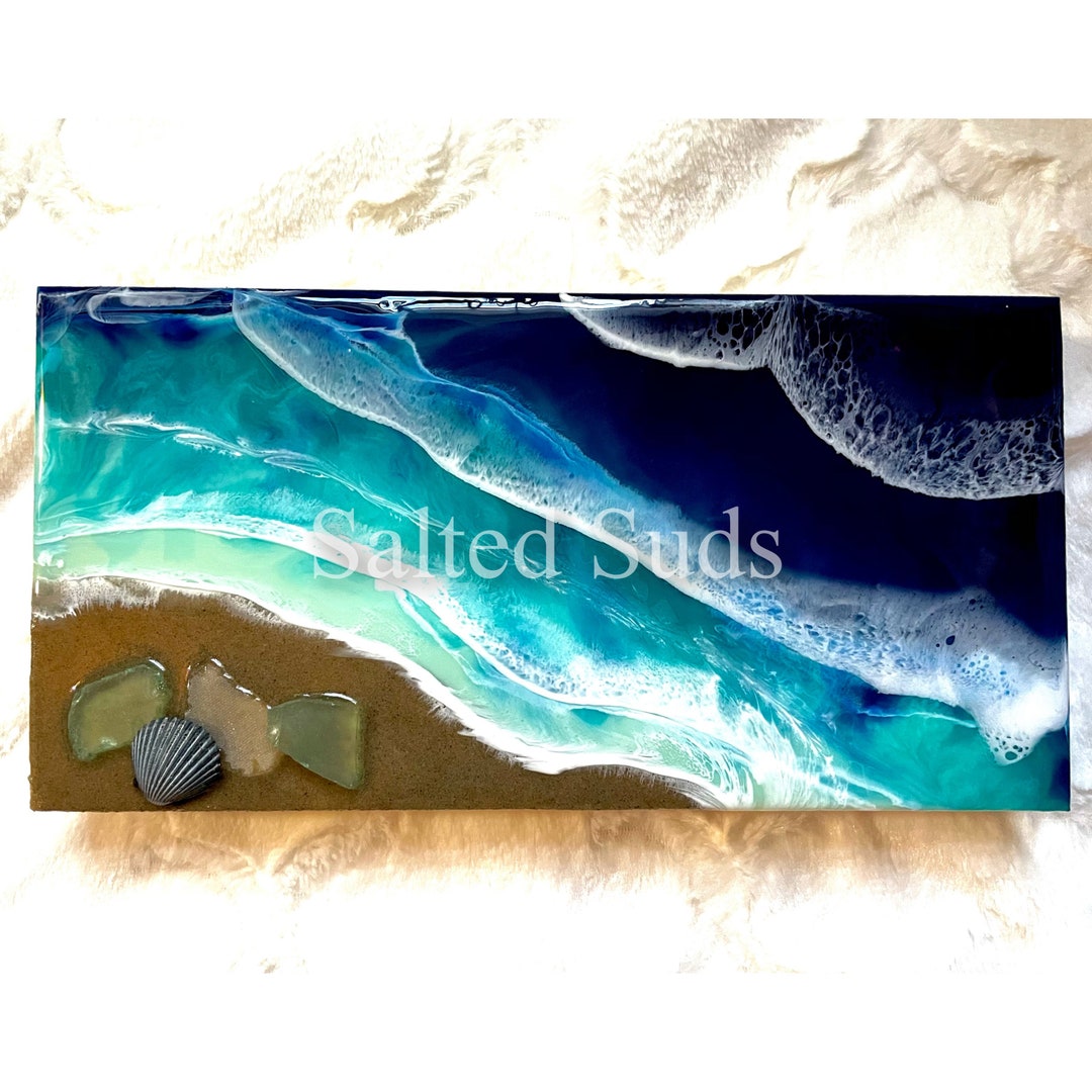 6x12 Beach Art on Wood Resin Beach Glitter Beach Beach Etsy