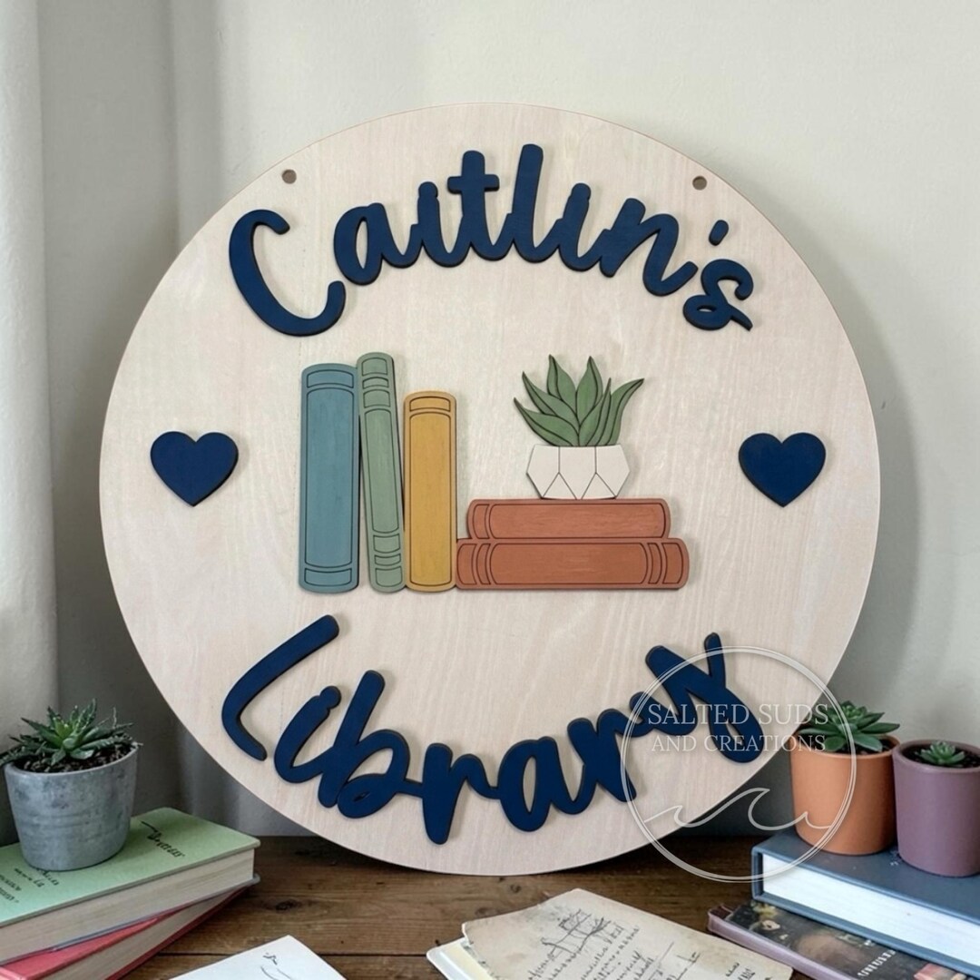 Personalized Library Wooden Sign: Book Decor, Book Lover Gift - Etsy
