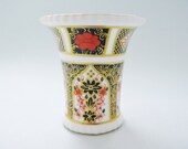 Old Imari Miniature Vase, Vintage Royal Crown Derby Pattern 1128, Small Flared Fine Bone China Mini Vase
