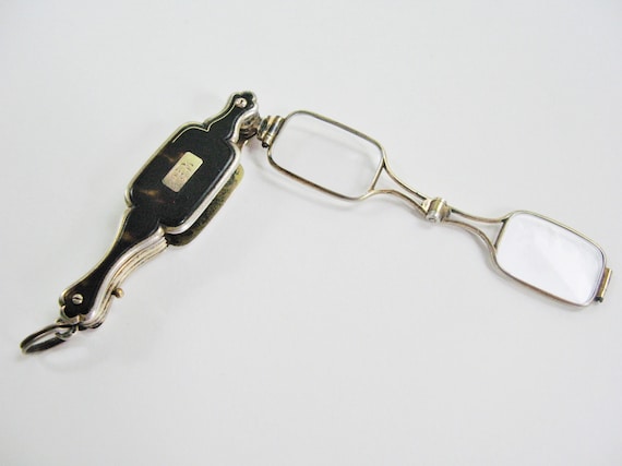 Antique Lorgnette Spectacles, Folding Tortoise Sh… - image 3