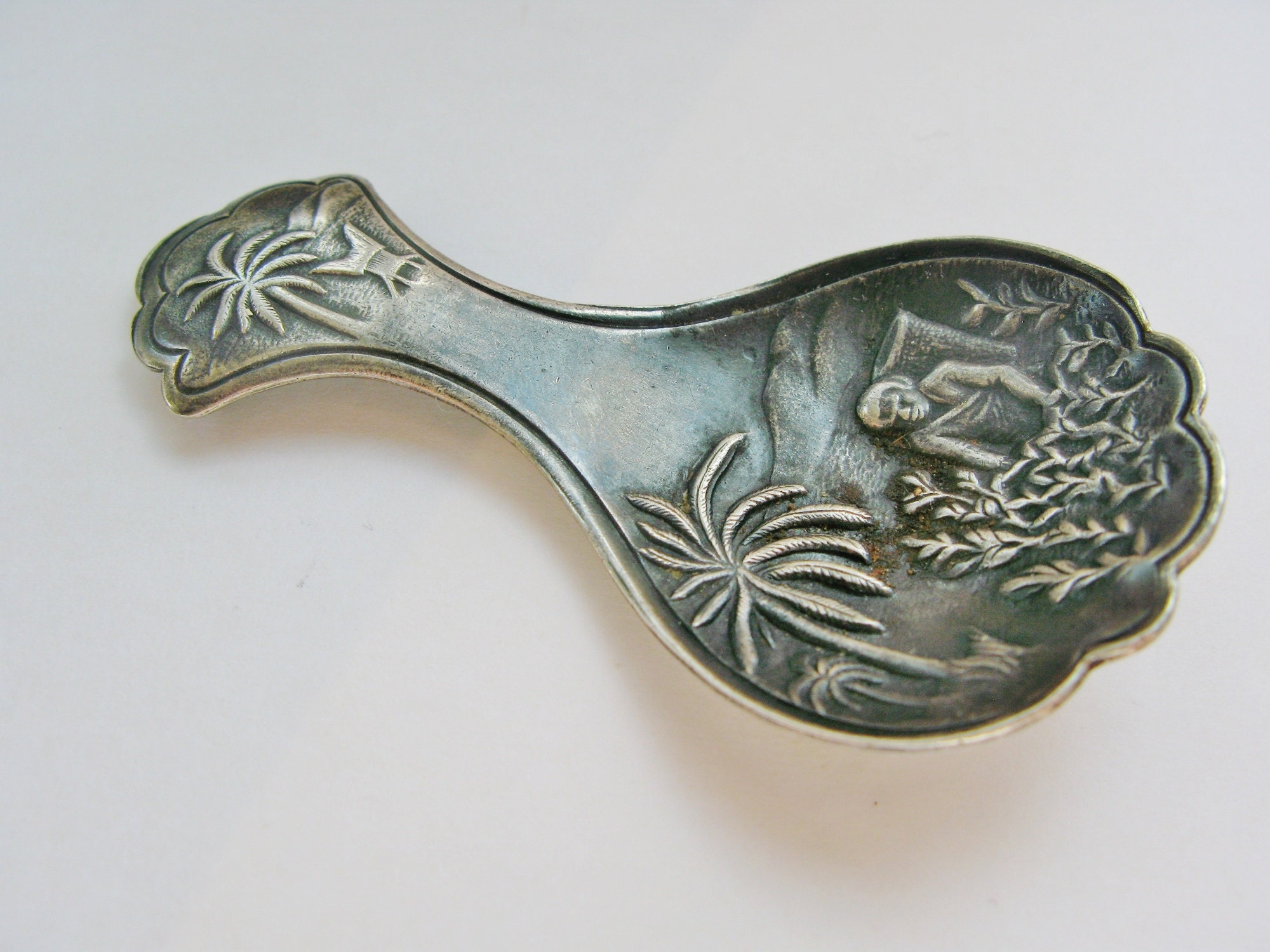 Vintage Tea Caddy Spoon Silver Plated Tea Picking Scene Etsy