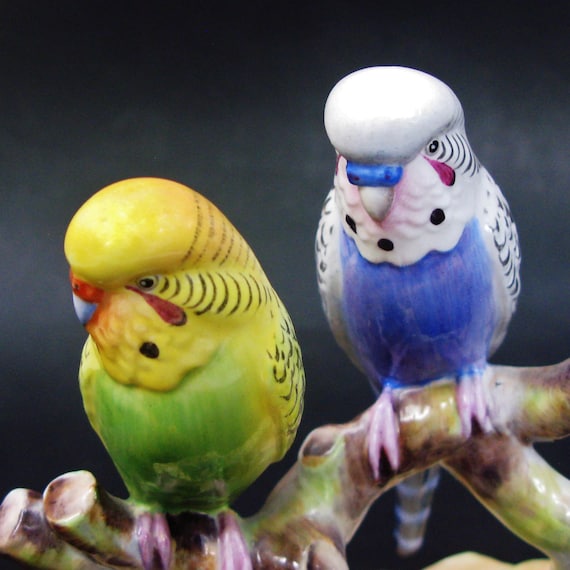 Royal Adderley Vintage Bird Figurine Double Budgerigars Bone