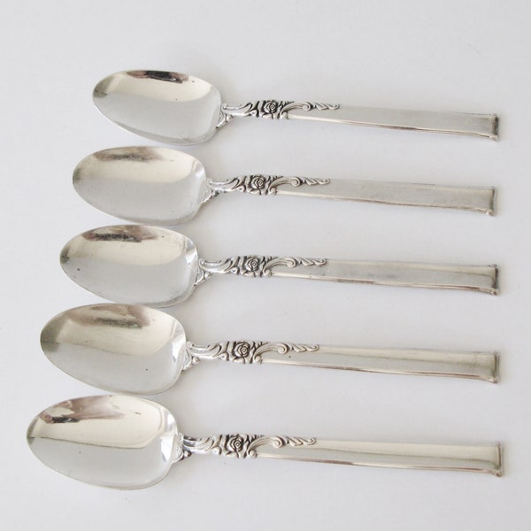 Discontinued Oneida "Silver Rose" 5 O'clock Sterling Silver Spoons, Five Available