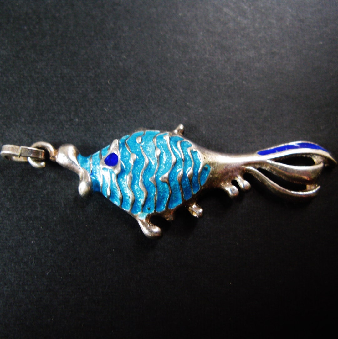 Vintage 800 Silver & Enamel Fish Pendant - Etsy