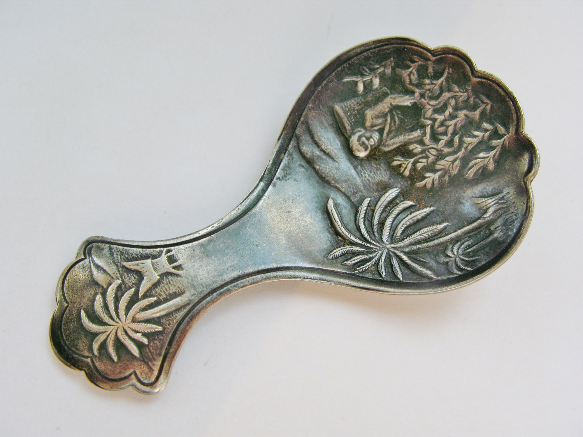 Vintage Tea Caddy Spoon Silver Plated Tea Picking Scene Etsy