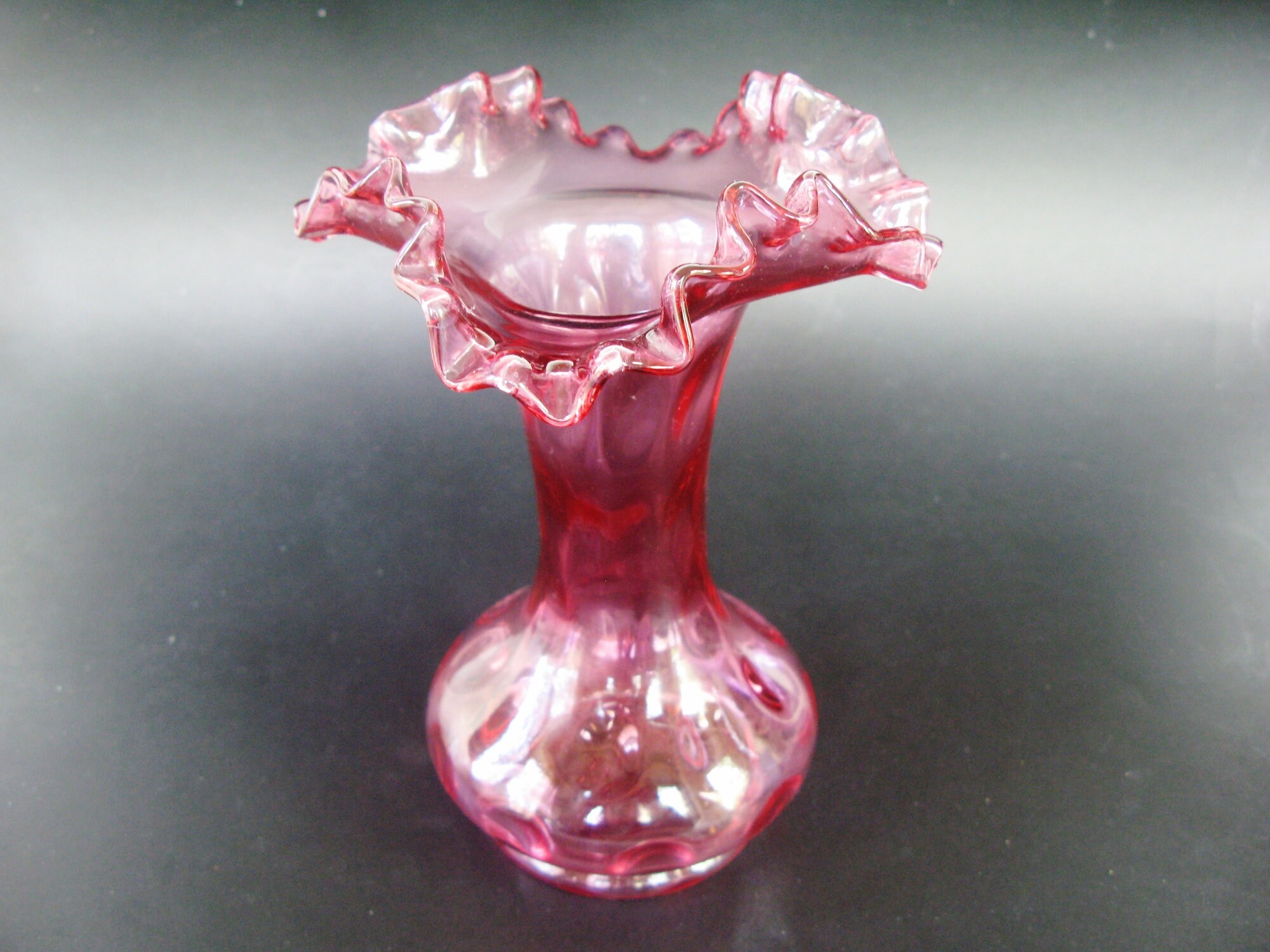 Fenton Cranberry Glass Vase Ruffled Crimped Edge Thumbprint | Etsy