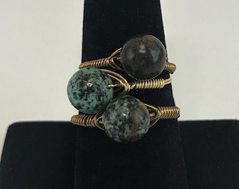 African Turquoise Wire Wrapped Ring, Handmade Jewelry, Turquoise Jewelry, Christmas Gift