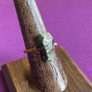 Seraphinite Coffin Shaped Wire Wrapped Ring, Seraphinite Jewelry, Coffin Ring