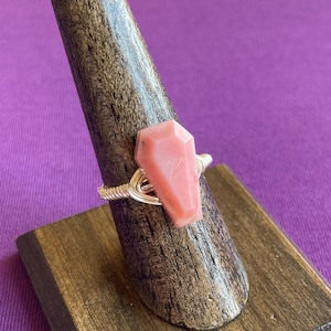 Pink Opal Coffin Shaped Wire Wrapped Ring, Pink Opal Jewelry, Coffin Ring