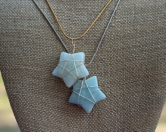 Amazonite Wire Wrapped Star necklace, Star pendant Amazonite necklace