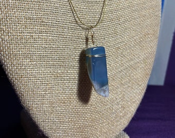 Blue Agate Wire Wrapped Crystal Pendant, Blue Agate Necklace, Wire Wrapped Jewelry