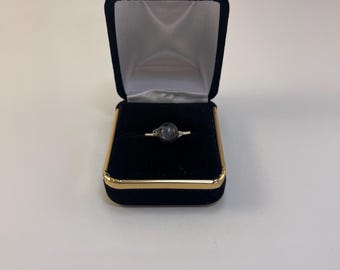8 mm Smooth Round Larvikite Stone Ring, Gray Jewelry