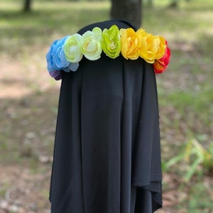 Small Rainbow peony crown, rainbow flower crown, adjustable comfortable flower crown