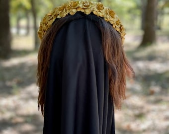 Tiny gold flower crown, small gold rose flower crown