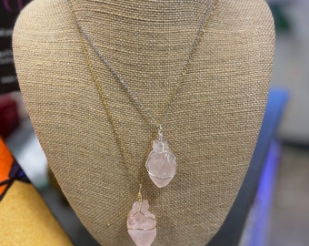 Rose Quartz acorn necklace, pink Quartz acorn nut pendant