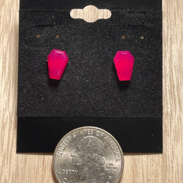 Dyed Hot Pink Chalcedony Coffin Stud Earrings (UV reactive)