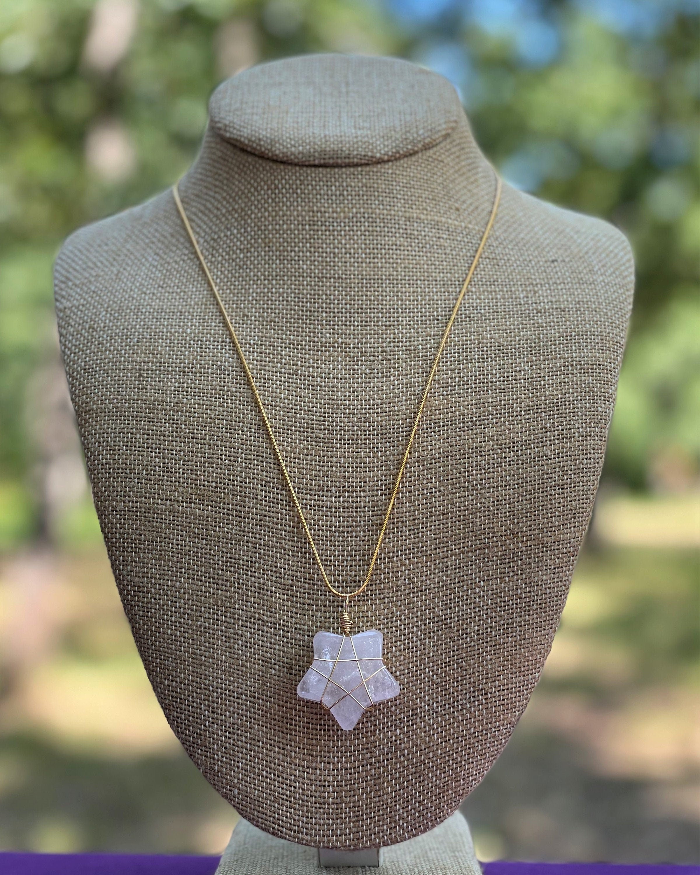 Rose Quartz Wire Wrapped Star Pendant Rose Quartz Necklace Etsy
