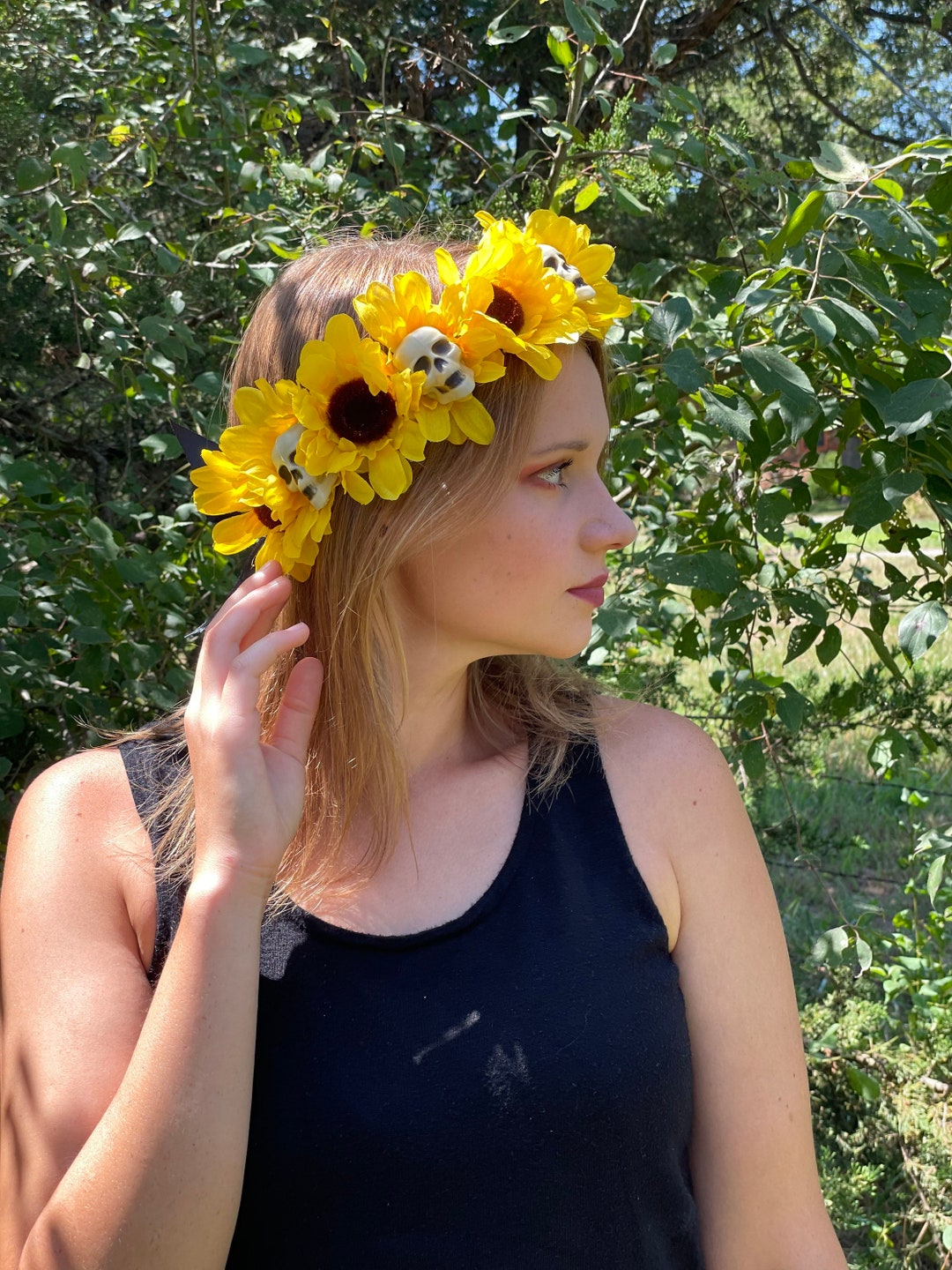 Skull Flower Crown, Spooky Flower Crown, Sunflowers and Skulls, Daisy