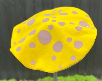 Yellow with light brown spots floppy mushroom hat, handmade felt toadstool hat