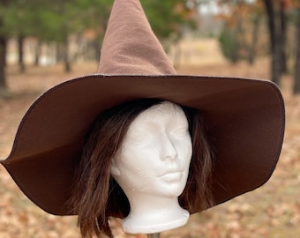 Brown felt witch hat, dark brown wizard hat, pointed hat for dnd