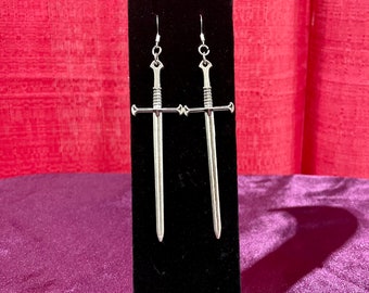 Large sword earrings, 4” sword earrings, hypoallergenic earrings