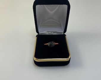 8 mm Faceted (Disco Ball Shaped) Larvikite Stone Ring, Black/Gray Jewelry
