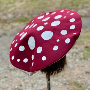 Maroon with white dots mushroom hat, handmade felt toadstool hat