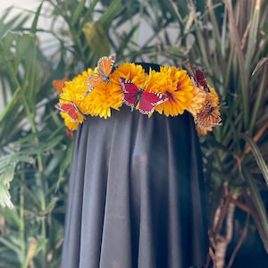 Monarch butterfly flower crown, monarch and yellow flower crown, Dia de los Muertos inspired flower crown
