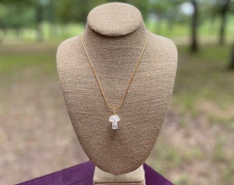 Rose Quartz mushroom necklace, rose Quartz mushroom wire wrapped necklace