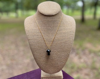 Obsidian Mushroom necklace, black obsidian mushroom pendant