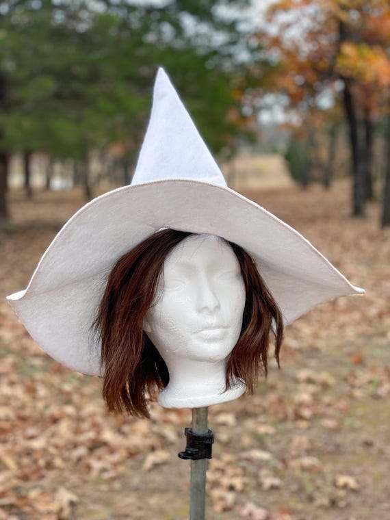White Felt Witch Hat, White Wizard Hat, Pointed Hat for Dnd  display picture 1