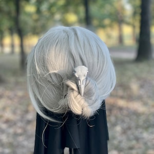 Mini Marble raven skull hair pick, small 3D printed bone marble raven hair stick