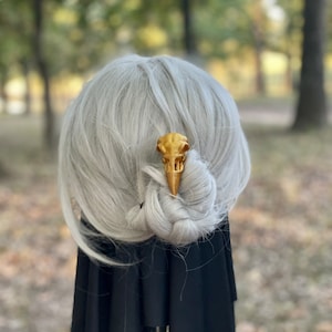 Mini Gold Raven hair pick, mini 3D printed golden raven hair stick