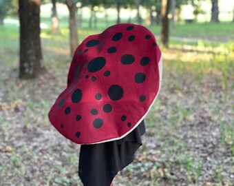 Dark red and black floppy mushroom hat, handmade felt toadstool hat
