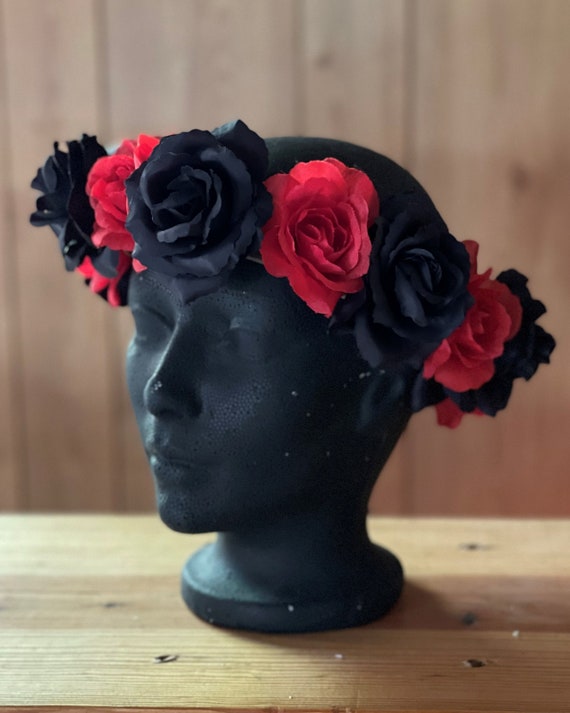 Black and Red Flower Crown Etsy UK