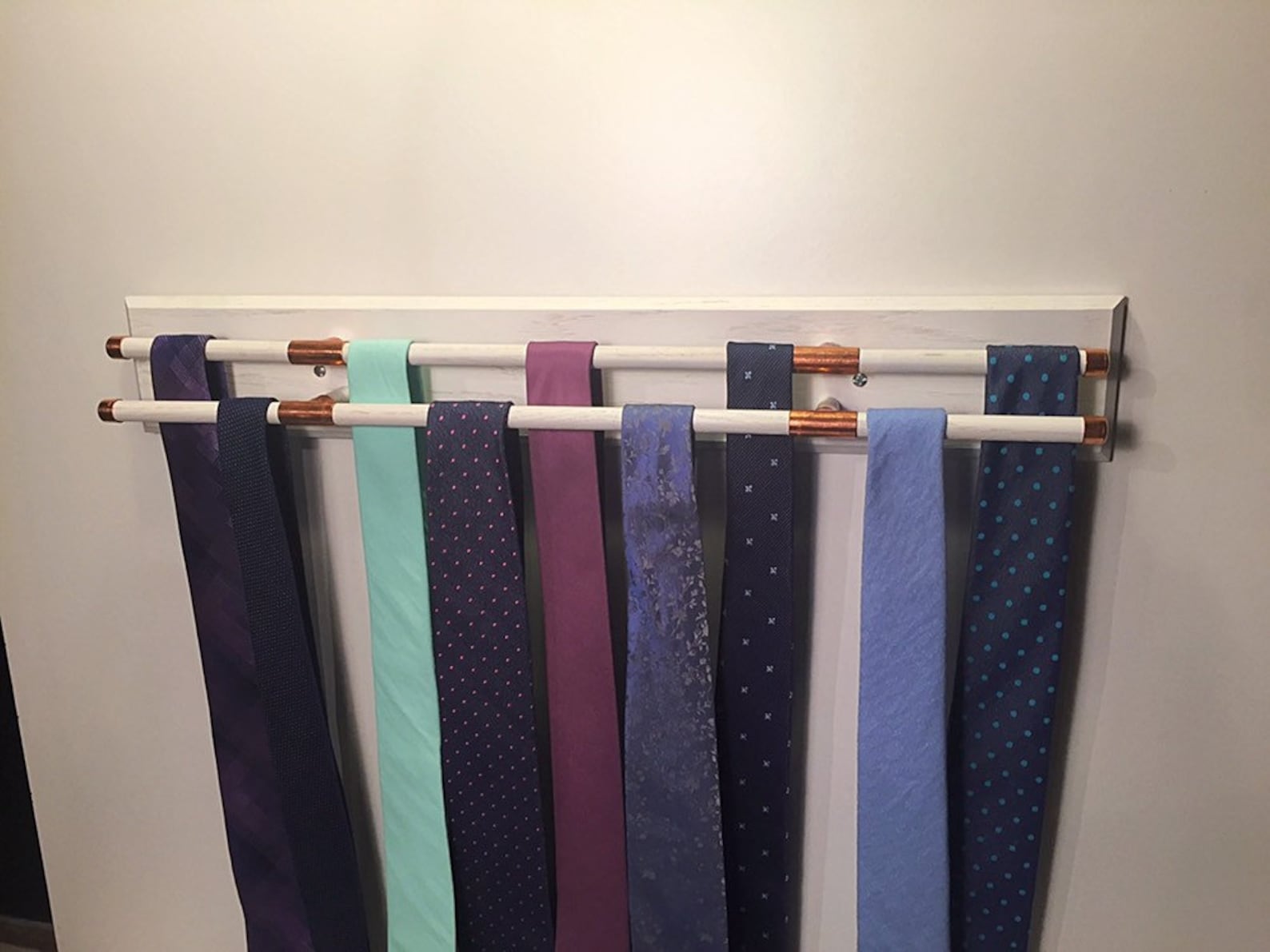 White Tie Rack, Wall Mounted With Copper Accents Etsy