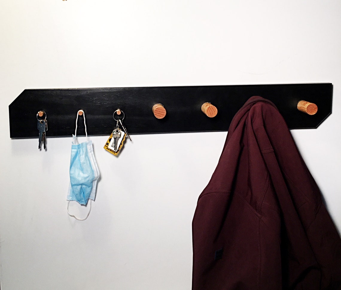 Modern Coat and Key Entryway Rack Black and Wood Entryway Etsy