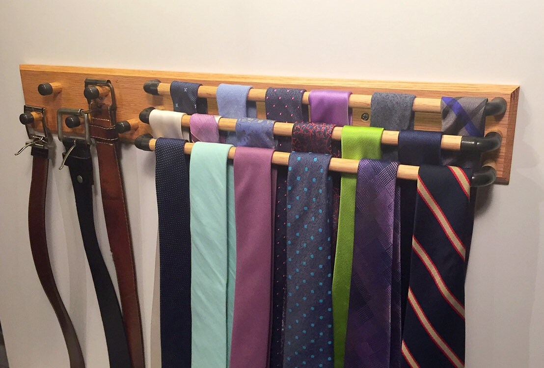 Natural Wood Belt and Tie Rack Wooden Clothing Organizer - Etsy