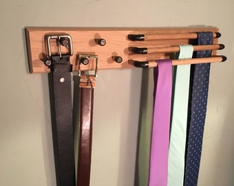 Natural Wood Belt and Tie Rack, Wooden Clothing Organizer, Belt and Tie Display, Fathers Day Gift