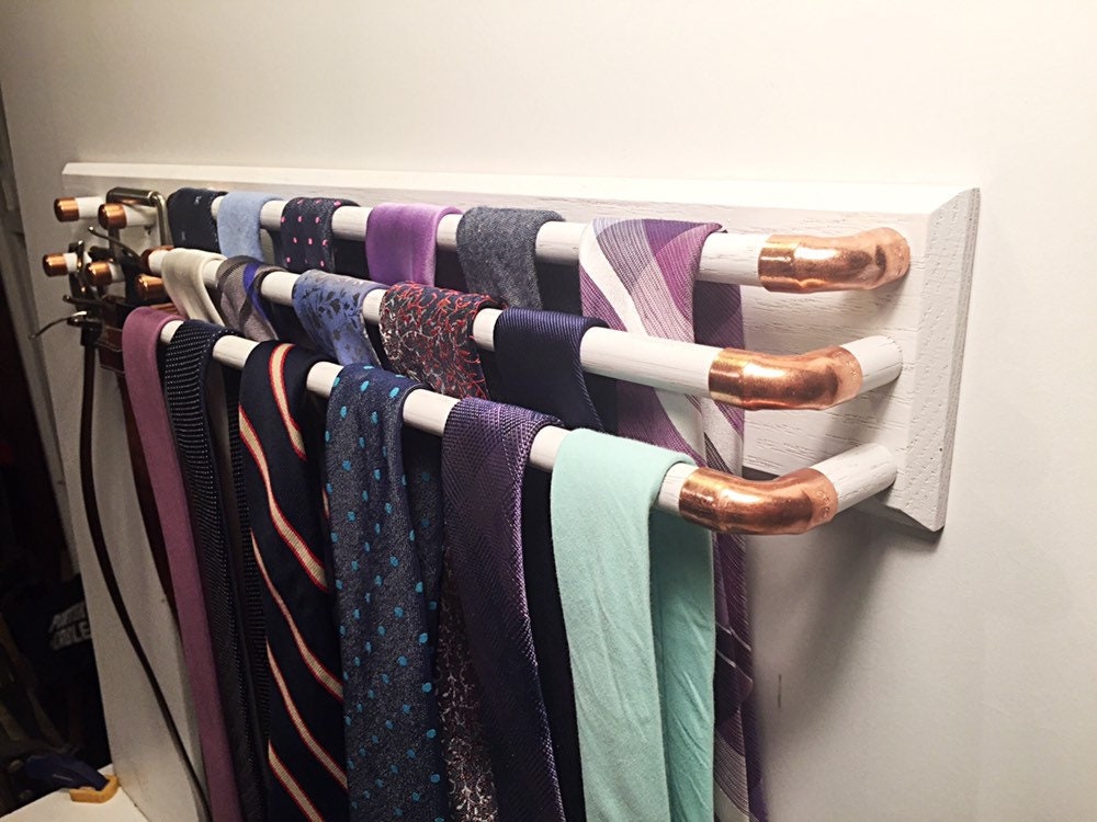White Belt and Tie Rack With Copper Accents Etsy