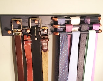 Navy Blue Tie and Belt Rack, Copper and Navy Tie Organizer, Tie Storage, Clothes Organizer Christmas Gift for Him