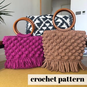 Boho Crochet Bobble Bag Pattern - PDF Digital Download - Easy Crochet Bag Pattern, Handmade Boho Purse Tutorial