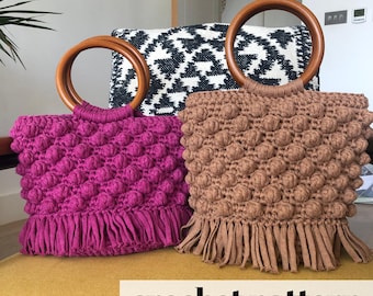 Modèle de sac à pompon bohème au crochet - Téléchargement numérique PDF - Modèle de sac au crochet facile, tutoriel de sac à main bohème fait main