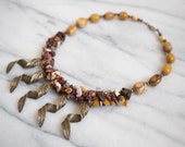 Multicolored brown yellow mookaite jasper necklace for women gemstone necklace genuine jasper bead jewelry costume jewelry anniversary gift