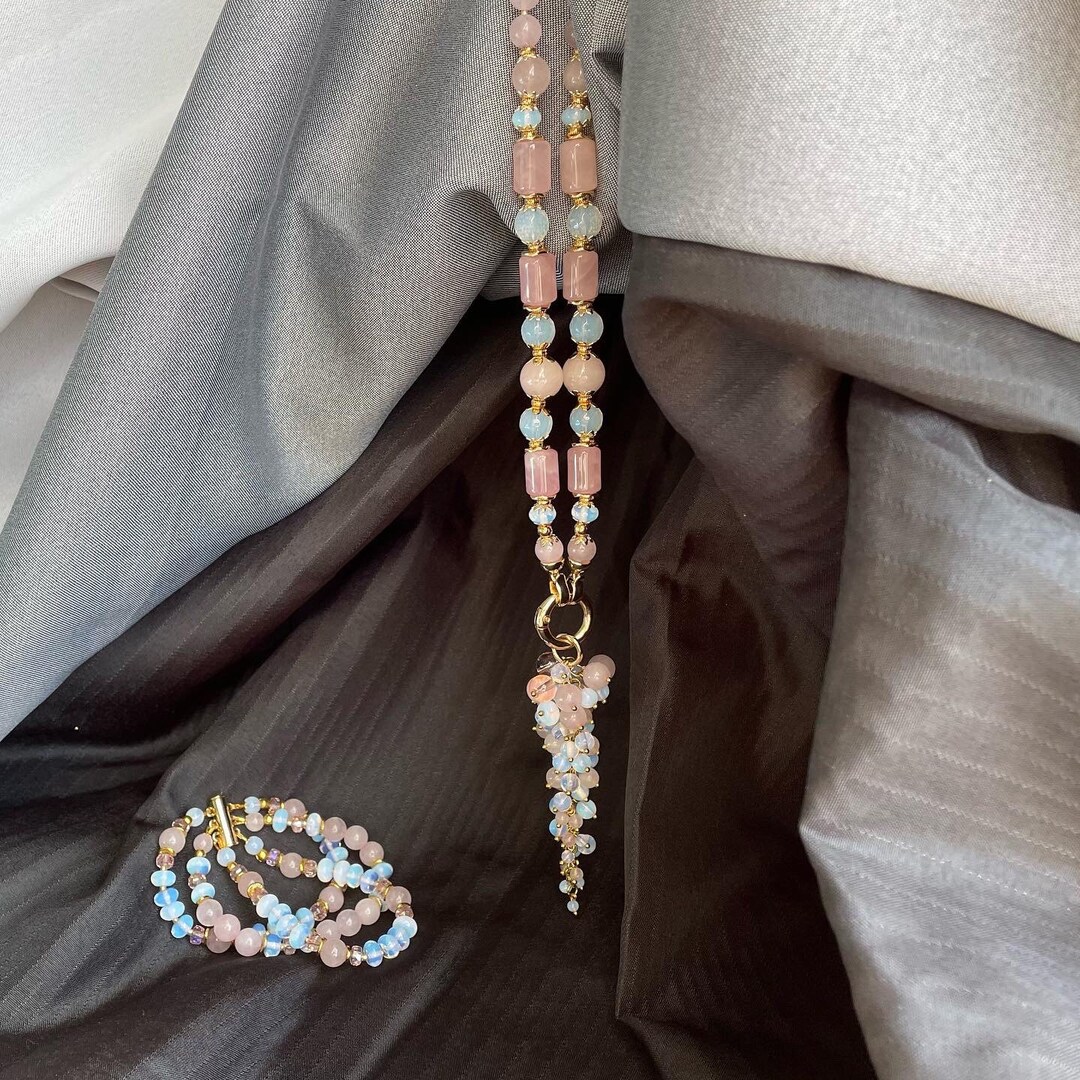 PINK CRYSTAL CHOKER Rose Quartz Moonstone Choker Necklace Pink Stone