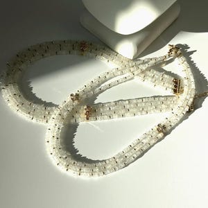 Multi Strand Moonstone Necklace: Gold Hematite Accents, Adjustable Length